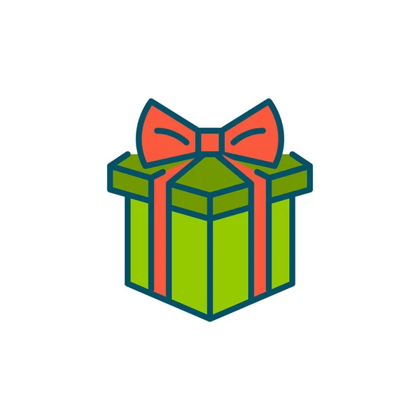 Caja de regalo con una cinta atada en la parte superior. Cumpleaños, Navidad u otro evento de celebración presente. Pixel perfecto, editable icono colorido golpe — Archivo Imágenes Vectoriales