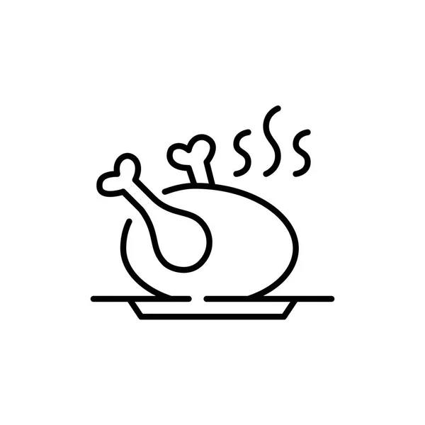 튀긴 칠면조나 닭고기를 접시 위에 놓는다. 전통적 인 미국 전통 추수감사절 식사. 픽셀 완벽하고 편집 가능 한 스트로크 아이콘 — 스톡 벡터