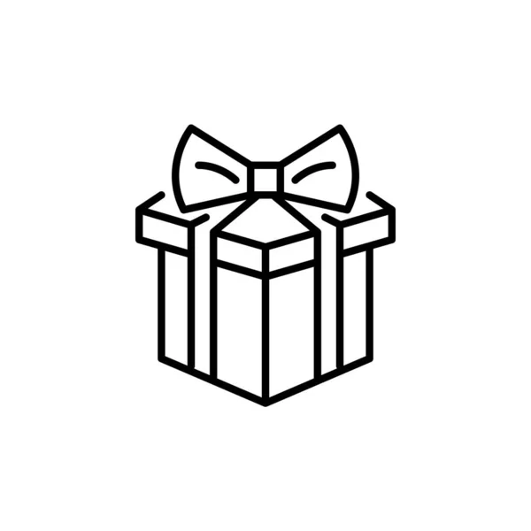 Caja de regalo con una cinta atada en la parte superior. Cumpleaños, Navidad u otro evento de celebración presente. Pixel perfecto, golpe editable — Archivo Imágenes Vectoriales