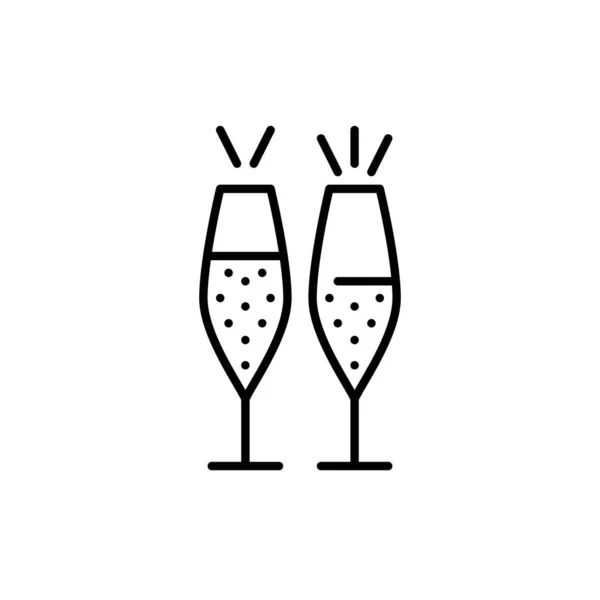 Wektorowe kieliszki do szampana. Święto Nowego Roku, romantyczne przyjęcie. Doskonałe piksele, edytowalne ikony suwu — Wektor stockowy