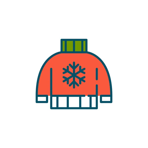 雪の結晶とクリスマスセーター。冬のニットのアパレル。ピクセル完全、編集可能な色のストロークアイコン — ストックベクタ