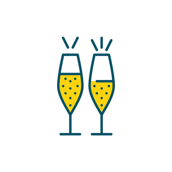 Vector copas de champán. Celebración de año nuevo, fiesta romántica. Pixel perfecto, iconos de trazo editables en color — Vector de stock