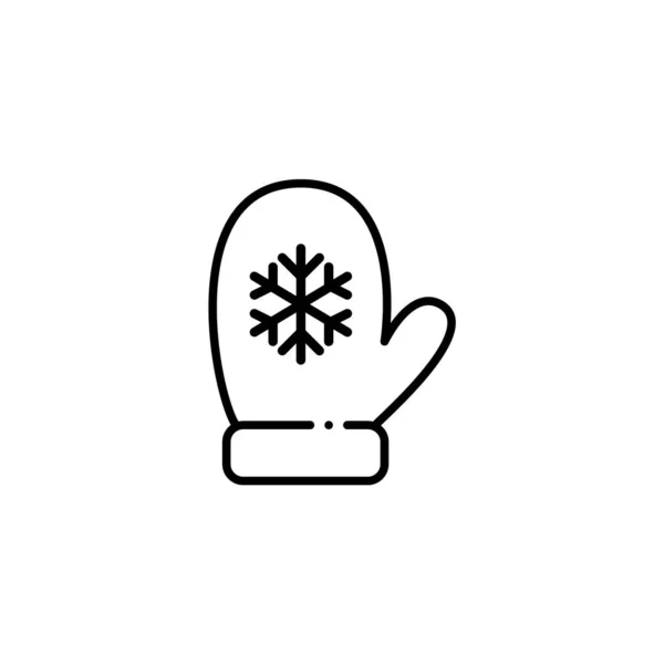 冬の手袋を編んだ。クリスマスは雪のフレークでミトンします。ピクセル完全、編集可能なストロークベクトルアイコン — ストックベクタ