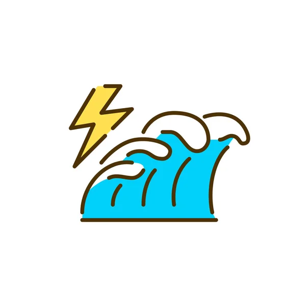 Tidal wave power generation. Sustainable renewable energy sources. Pixel perfect, editable stroke colorful icon — Stock Vector