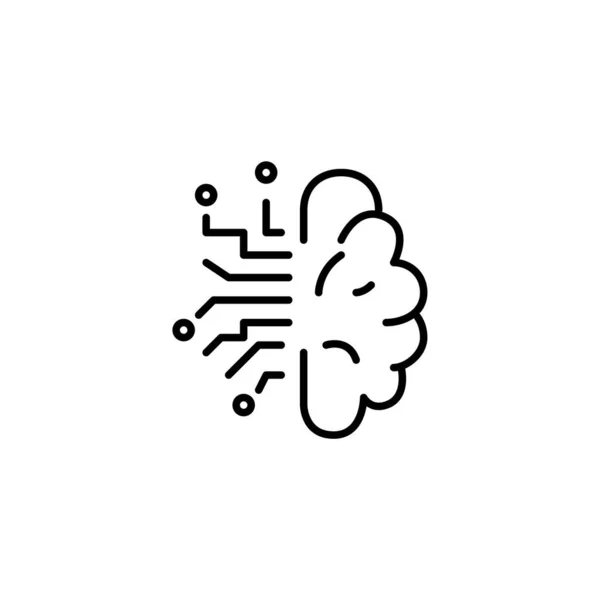 Intelligenza artificiale cervello con circuiti cpu. Pixel perfetto, icona del tratto modificabile — Vettoriale Stock