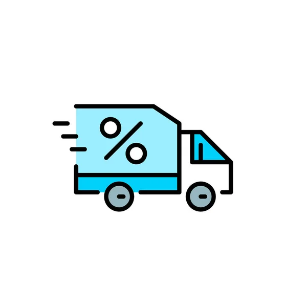 Shopping Sale Ikone. Lieferwagen mit Rabattsymbol. Pixel perfekt, editierbarer Strich, bunt — Stockvektor