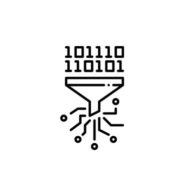 Büyük veriler filtreden geçiyor. Bilgi analiz süreci. Piksel mükemmel, düzenlenebilir vuruş simgesi
