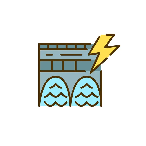 Geração de energia hidroeléctrica. Fonte de energia renovável sustentável. Pixel perfeito, ícone colorido curso editável Ilustrações De Bancos De Imagens Sem Royalties