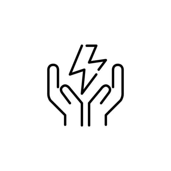 可持续的生态友好型电力符号。手握闪电。像素完美，可编辑的笔划图标 — 图库矢量图片