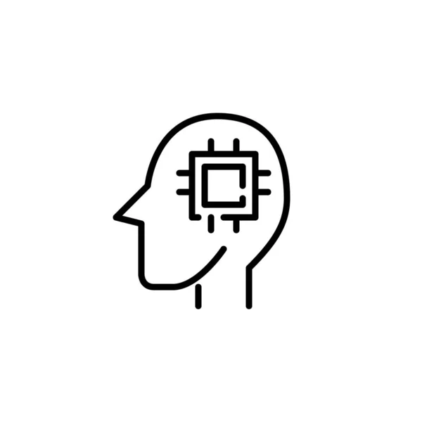 Icono de inteligencia artificial. Android con una CPU en su cerebro. Pixel perfecto, golpe editable — Vector de stock