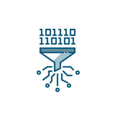 Büyük veriler filtreden geçiyor. Bilgi analiz süreci. Piksel mükemmel, düzenlenebilir renkli simge