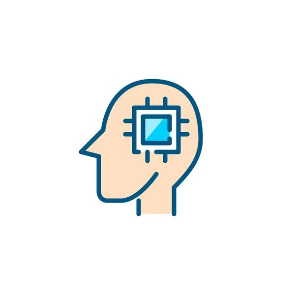 Künstliche Intelligenz buntes Symbol. Android mit einem CPU im Gehirn. Pixel perfekt, editierbarer Strich — Stockvektor