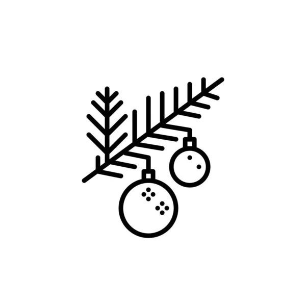Fir boomtak met kerstballen. Kerstversiering. Pixel perfecte, bewerkbare beroerte pictogram — Stockvector