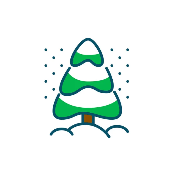 Abeto de invierno en la nieve. Pixel perfecto, editable icono colorido golpe — Vector de stock