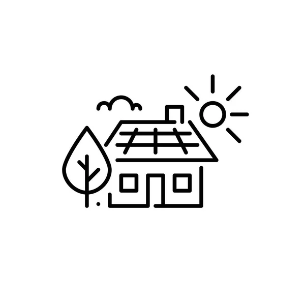 Huis met zonnepanelen. Duurzaam leven alternatieve energiebronnen. Pixel perfecte, bewerkbare beroerte pictogram — Stockvector