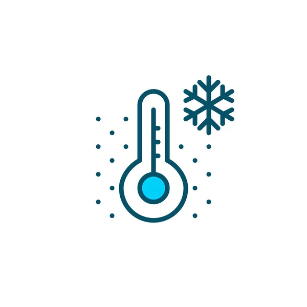Термометр со снежинкой. Зимняя холодная погода. Пикантный, съедобный штрих синей иконы — стоковый вектор