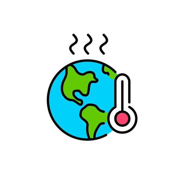 O aquecimento da Terra como sintoma do aquecimento global. Pixel perfeito, ícone de ecologia colorido curso editável — Vetor de Stock