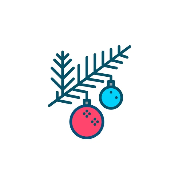 Branche de sapin avec des boules. Décoration de Noël. Pixel parfait, touche modifiable icône colorée — Image vectorielle