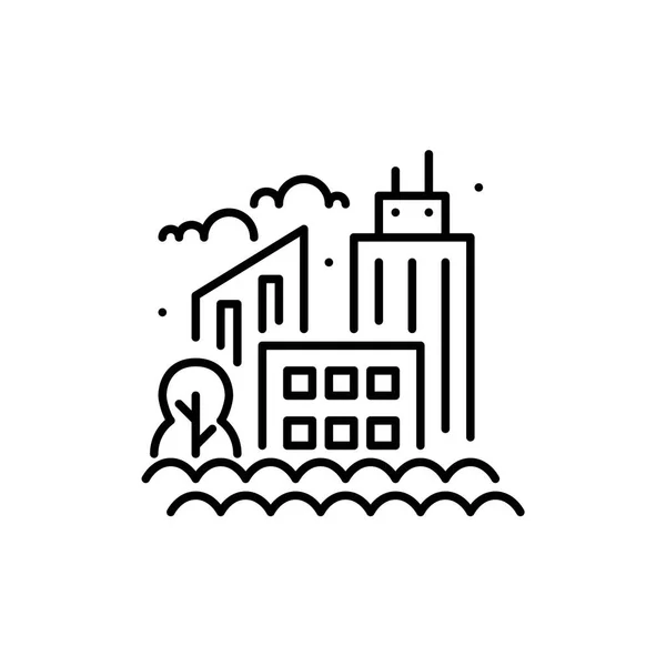 Ciudad inundada. Rascacielos y árboles ahogándose en el agua. Pixel perfecto, icono de carrera editable — Archivo Imágenes Vectoriales