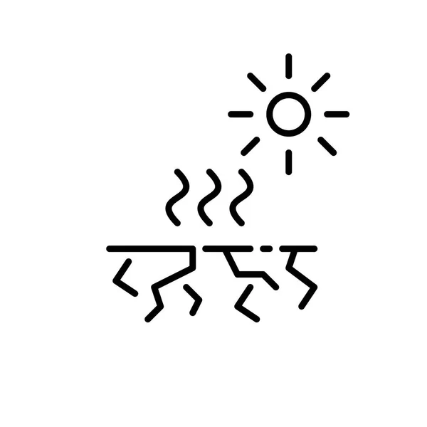 自然災害をもたらした。熱波を送る砕けた土と太陽。ピクセル完全、編集可能なストロークアイコン — ストックベクタ