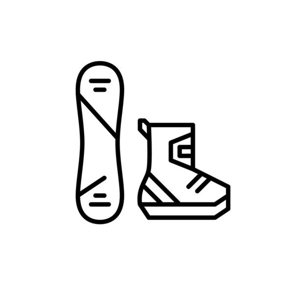 Snowboard und Schuhe. Extremsportausrüstung für den Winter. Pixel perfektes, editierbares Strichsymbol — Stockvektor