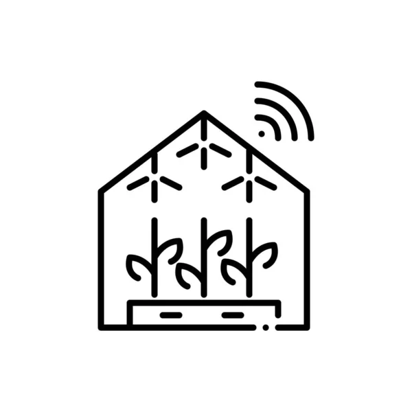 Invernadero inteligente automatizado con sensores. Tendencias agrícolas futuristas. Pixel perfecto, icono de carrera editable — Archivo Imágenes Vectoriales