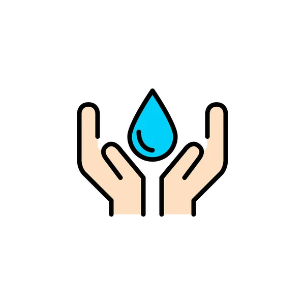 Conservación del agua y uso sostenible del agua. Caída en las manos. Pixel perfecto, editable icono colorido golpe — Archivo Imágenes Vectoriales