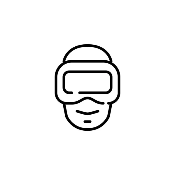 Cara humana con gafas VR. Entretenimiento tecnología 3d. Pixel perfecto, icono de carrera editable — Vector de stock