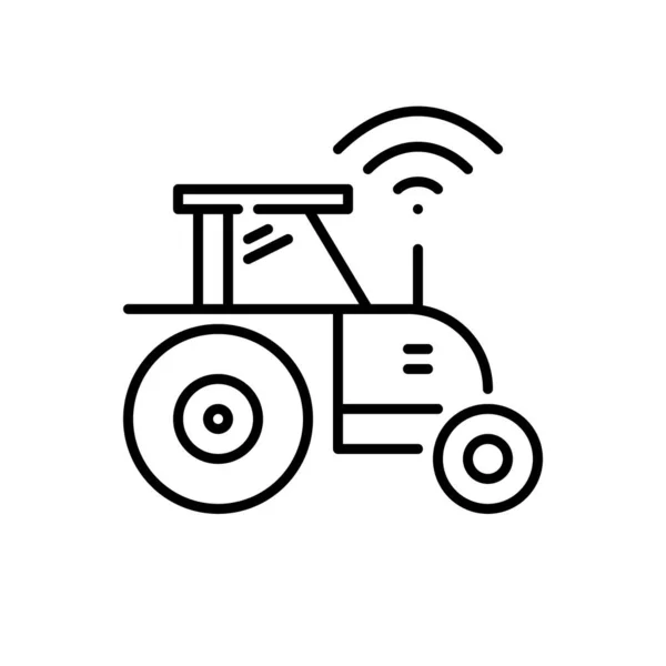 Automatisierter unbemannter Traktor. Intelligente Landwirtschaft mit moderner Technologie. Pixel perfektes, editierbares Strichsymbol — Stockvektor