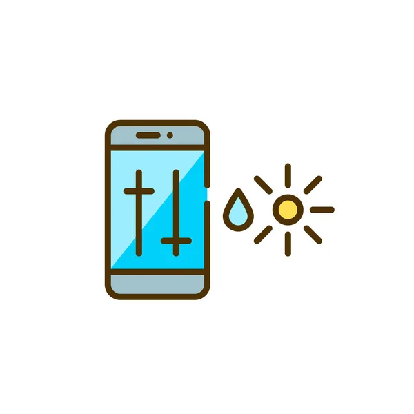 Controle de temperatura e umidade usando a interface do smartphone. Pixel perfeito, ícone de cor de curso editável — Vetor de Stock