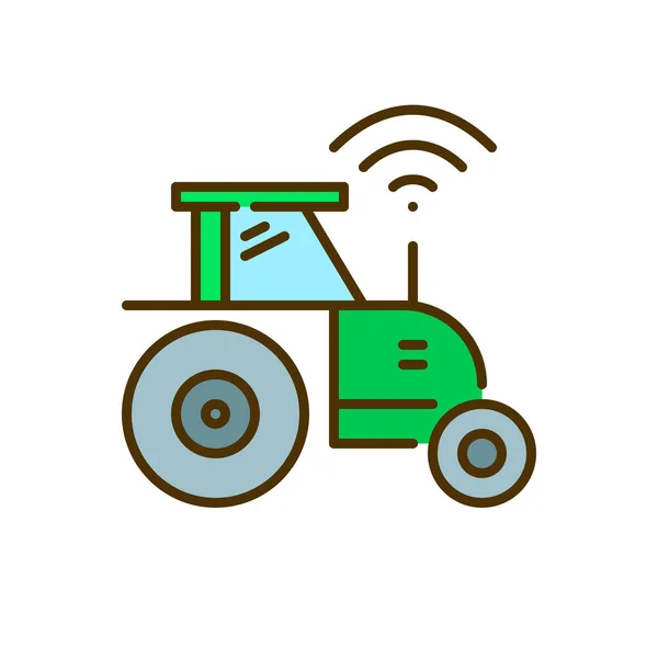 Automated unmanned tractor. Smart farming modern technology. Pixel perfect, editable stroke color icon — Stockvektor