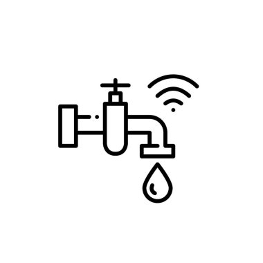 Su kontrolü için sensörleri olan akıllı bir musluk. Sürdürülebilir ekolojik girişim. Piksel mükemmel, düzenlenebilir vuruş simgesi