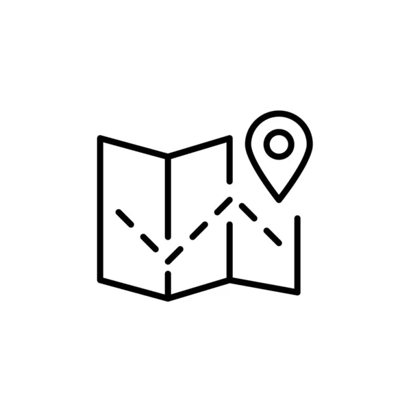 Vägspårning på en karta. Plats pekare och karta broschyr. Pixel perfekt, redigerbar stroke ikon — Stock vektor
