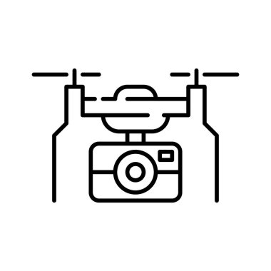 Drone bir kamera taşıyor. Hava fotoğrafçılığı ve gözetleme. Piksel mükemmel, düzenlenebilir vuruş simgesi