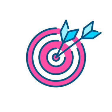 Oklar hedefi vuruyor. Amacına ve başarı metaforuna ulaşmak. Piksel mükemmel, düzenlenebilir vuruş renk simgesi