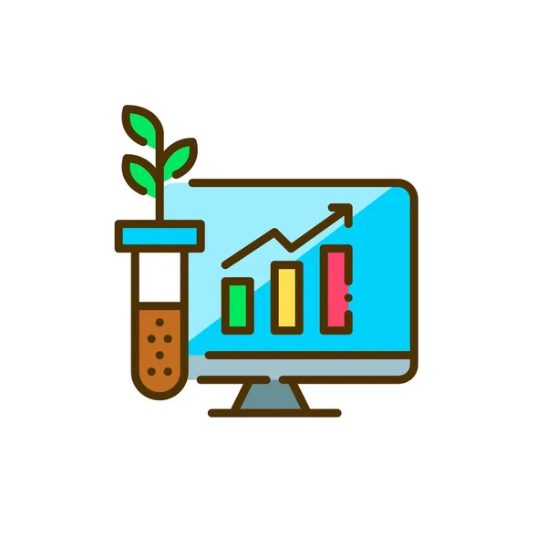 Sample of soil in a tube and infographic on a laptop. Pixel perfect, editable stroke color icon — Vetor de Stock