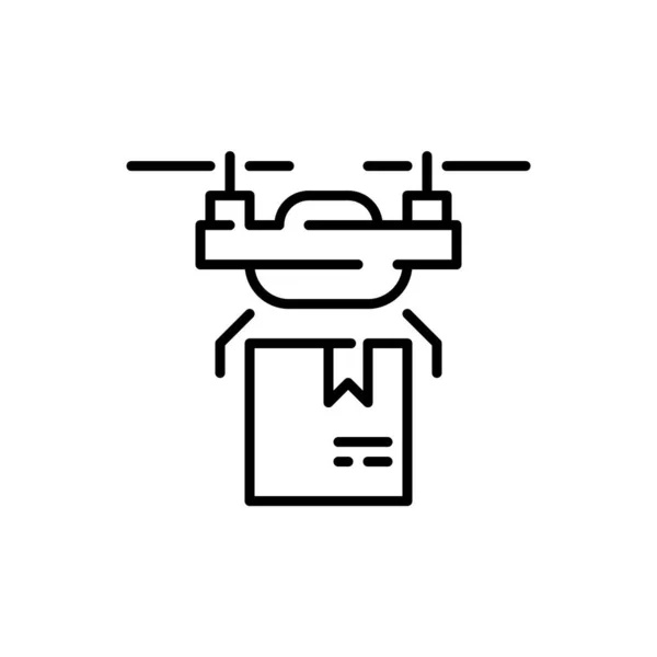 Drone delivering a parcel. Unmanned automatic aircraft used for transporting goods. Pixel perfect, editable stroke icon — Stockvektor