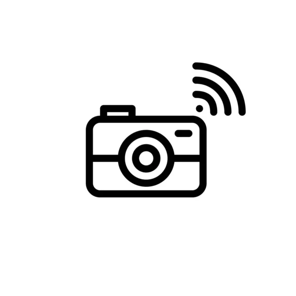 Photo camera with wireless connection. Internet of things smart device. Pixel perfect, editable stroke icon — ストックベクタ