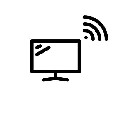 Smart TV set with wireless connection. Minimal line art pixel perfect, editable stroke icon