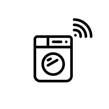 Washing machine with remote wireless control. Smart home technologies. Pixel perfect, editable stroke icon