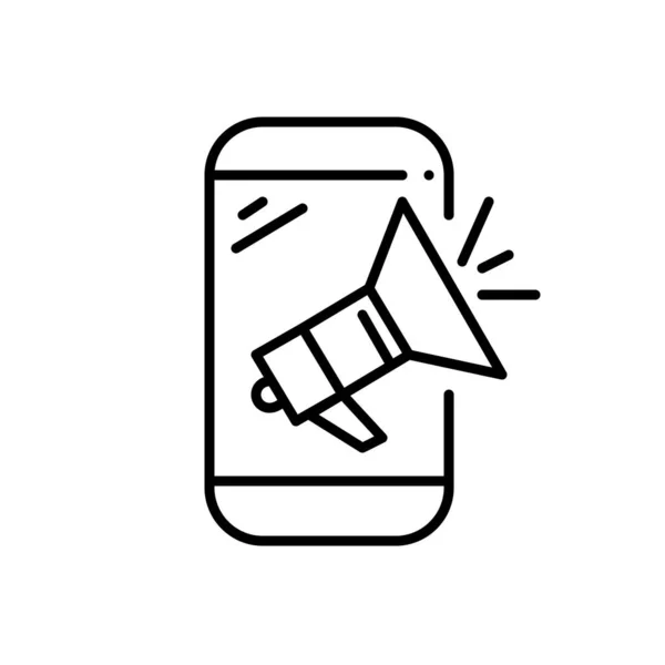 Megaphone on a smartphone. Advertisement and marketing icon. Pixel perfect, editable stroke icon — Image vectorielle