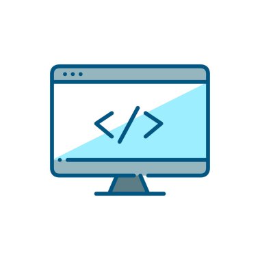 Programming icon. Web coding in a browser on a computer screen. Pixel perfect, editable stroke color icon