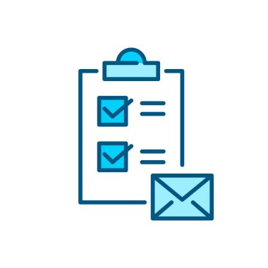 Mail list on a clipboard. Pixel perfect, editable stroke color icon