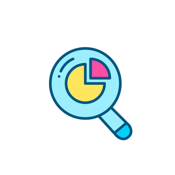 Analyzing diagram with magnifying glass. Pixel perfect, editable stroke color icon — Vettoriale Stock