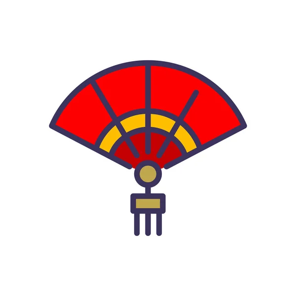 Oriental fan with a tassel. Pixel perfect, editable stroke color icon — стоковый вектор