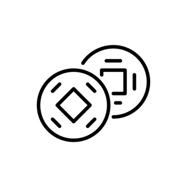 Ancient Chinese coins with square holes. Symbol of wealth and prosperity. Pixel perfect, editable stroke icon