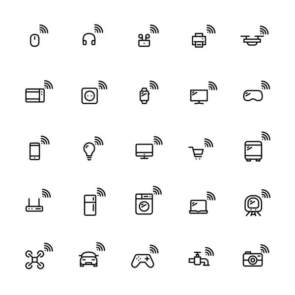 Internet of things. Smart devices with wireless connections. 25 pixel perfect, editable stroke minimalistic icons — Stock Vector