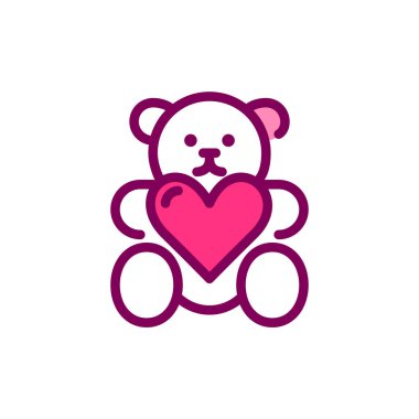 Oyuncak ayı elinde doldurulmuş bir kalp tutuyor. Romantik hediye. Piksel mükemmel, düzenlenebilir vuruş renk simgesi