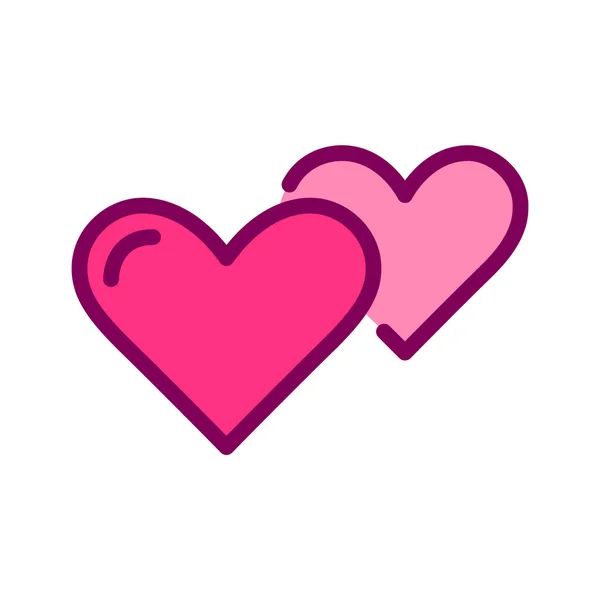 Zwei Herzen zusammen. Romantik, Dating und Flirten. Pixel perfektes, editierbares Strich-Farb-Symbol — Stockvektor