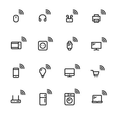 İnternet gibi şeyler. Kablosuz bağlantıları olan akıllı aygıtlar. Piksel mükemmel, düzenlenebilir minimalist simgeler ayarlandı